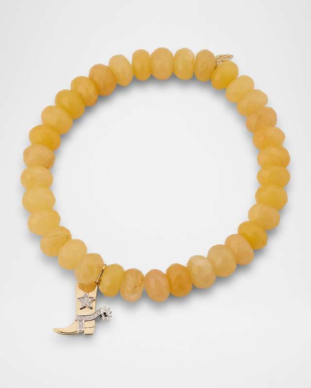 14K Cowboy Boot Charm on Beaded Orange Quartz Bracelet